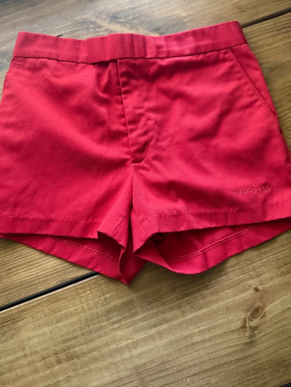 Vintage Red Adidas Shorts with Hook and Eye Closure